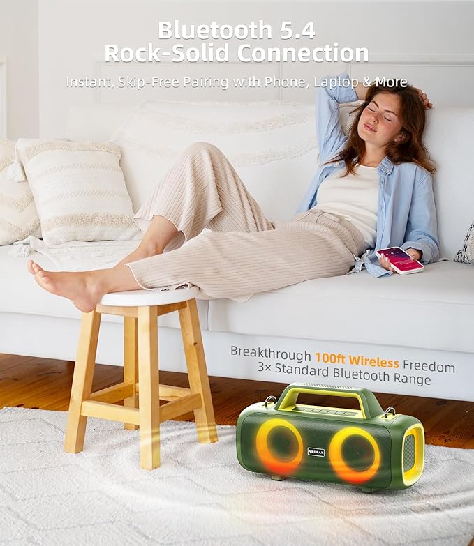 Portable Bluetooth Speaker 140W, Loud Wireless Speaker with 2 Subwoofers & Bass Boost, IP65 Waterproof Outdoor, 12000mAh Battery 24H Playtime, RGB Lights, TF/AUX/Mic Input for Home, Party, Outdoor