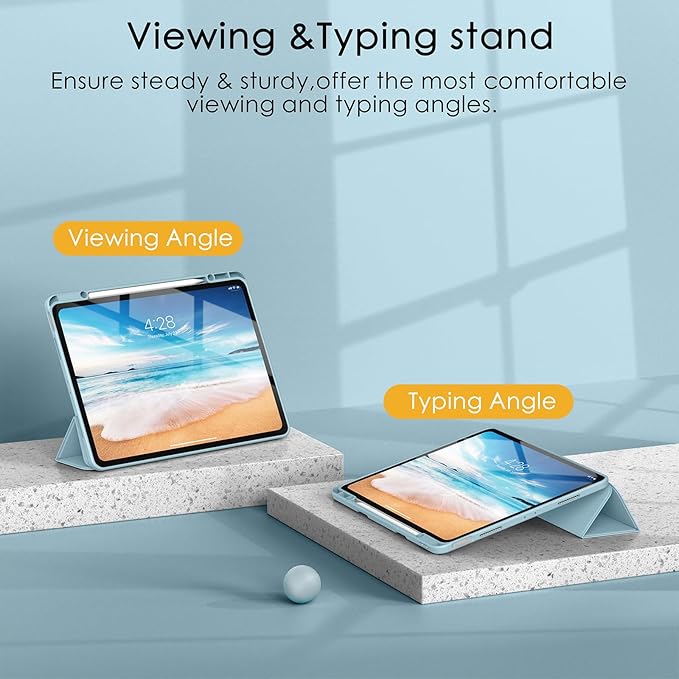 Soke Case for iPad Pro 12.9 Inch (6th/5th/4th/3rd Generation, 2022/2021/2020/2018) - Pencil Holder + Auto Sleep/Wake + Camera Protection, Transparent Shockproof Back Cover,Sky Blue