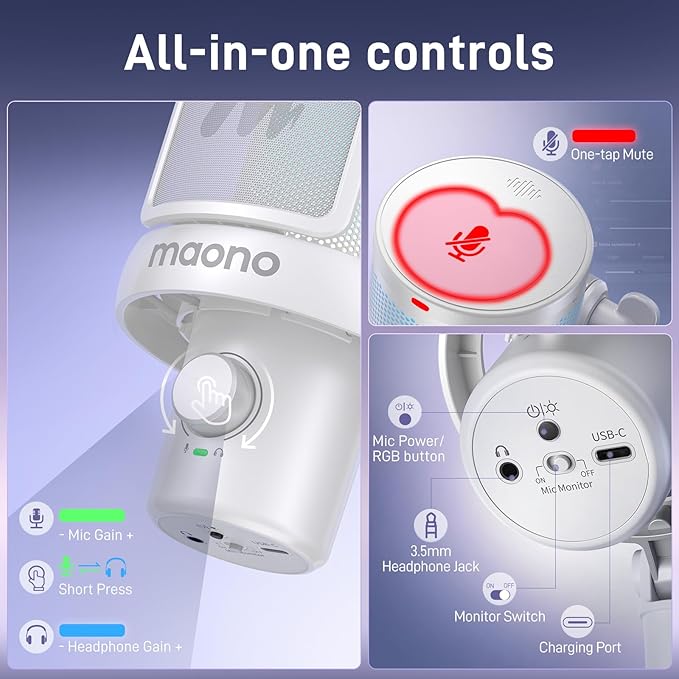 MAONO Wireless Microphone for PC, USB Gaming Mic with 6 Modes AI Voice Changer, 48kHz/24bit, 40H Battery, Intelligent Noise Reduction, RGB, One-Click Mute for Computer Podcast Recording Streaming,DM40