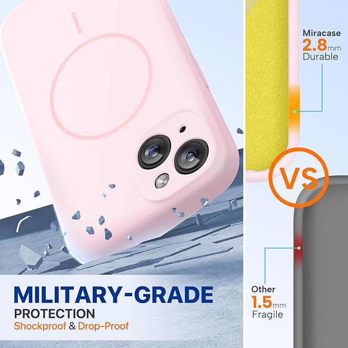 Miracase Magnetic for iPhone 15 Plus Case, [Soft Anti-Scratch Microfiber Lining], Magnetic for MagSafe, Liquid Silicone Shockproof Drop Protection Phone Case for 15 Plus, Sand Pink