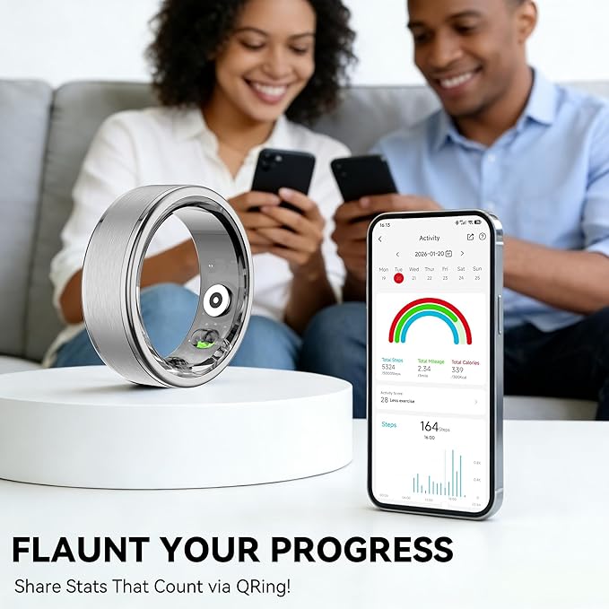 Smart Ring for Women Men,Fitness Ring with 24/7 Activity Tracking,Stress,Sleep Monitoring,No APP Subscription Fees,Compatible with iOS & Android, HarmonyOS Silver, 13#