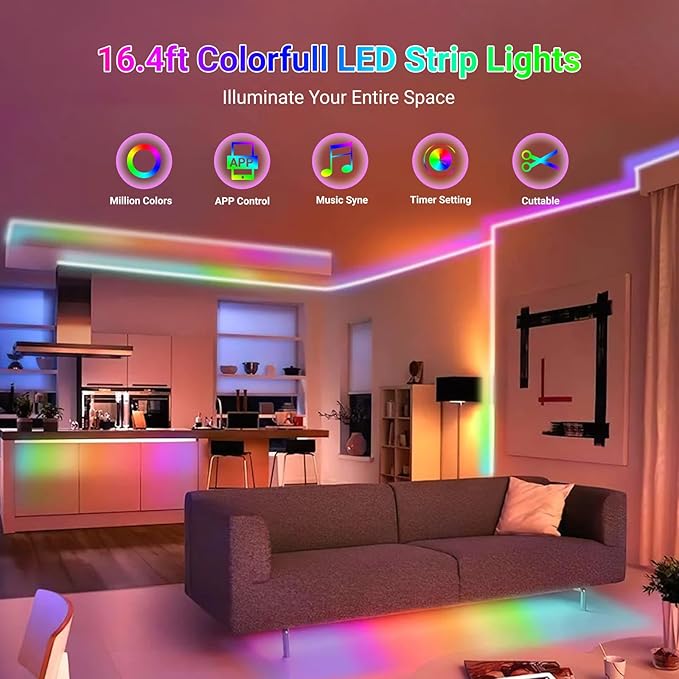 16.4FT WS2812B 5V LED Strip Lights 150 Individual Addressable RGB IC 5050SMD LEDs - Flexible White PCB IP67-30LEDs/m MagicRGB Dream Color for DIY Chasing Color Project (No Power Supply & Controller)