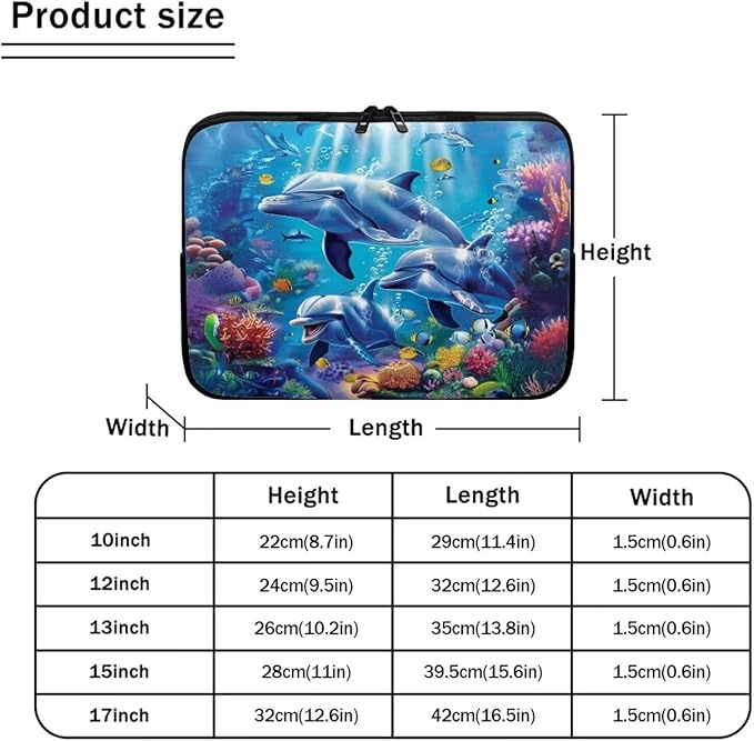 Dolphin Laptop Sleeve for Women Men 12 inch Laptop Accessories with Versatile Uses Lap Top Case Portable Computer Sleeve Laptop Pouch Ideal Gifts for Holidays Blue