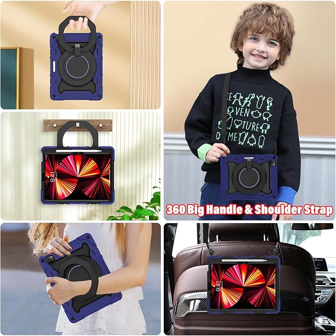 ROISKIN for iPad Air 11 inch M3/M2 Case, iPad Pro 11 inch 4th/3rd/2nd/1st Generation,iPad Air 5th/4th 10.9 inch Case,Heavy Duty Shockproof with 360 Stand Handle Shoulder Strap Pen Holder,Kids Friendly