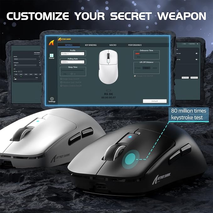 ATTACK SHARK R6 39g SUPERLIGHT Gaming Mouse, PixArt PAW3950MAX Gaming Sensor, Wireless 8K Mouse, MCU Nodic 52840, BT/2.4G/Wired Gaming Mouse, Adjustable DPI 42000, for Win11/Xbox/PS/Mac -Black