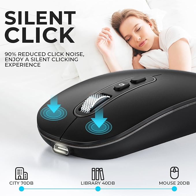 RaceGT USB C Wireless Mouse, Rechargeable Dual-Mode Mouse(Type-c and Bluetooth), Silent Bluetooth Mice for MacBook Air/Pro, Slim Portable Travel Mice for iPad Mac Laptop PC Computer