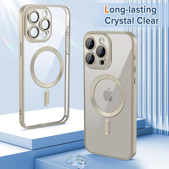 Hython Magnetic Clear for iPhone 15 Pro Case with Camera Lens Protector [Compatible with MagSafe] Luxury Plating Edge Slim Soft TPU Cover Protective Phone Case for iPhone 15 Pro 6.1", Matte Gray