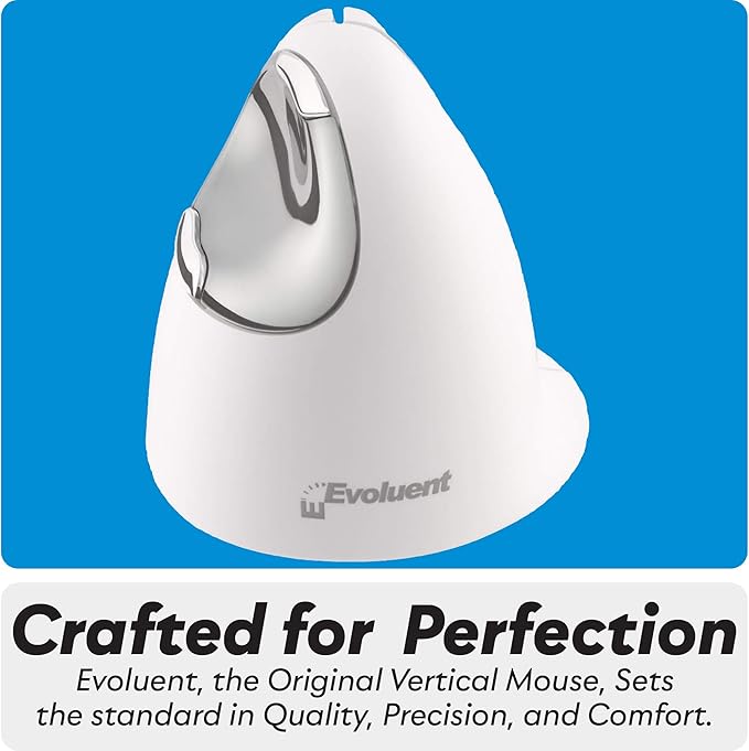 Evoluent – Inventor of The Vertical Mouse – VM4RB Ergonomic Vertical Mouse White Bluetooth for Mac, Right Hand Med to Large, Sculpted for Comfort, Reduces Wrist Strain, 4 Speeds, Plug-N-Play
