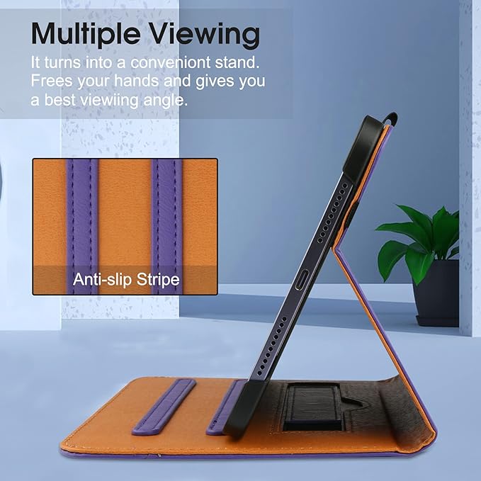iPad mini 7 Case (A17 Pro) 2024, iPad mini 6 Case 2021, iPad mini 7th/6th Generation Case 8.3 Inch,Premium PU Leather Folio Stand Cover with Pencil Holder and Multi-Viewing Angles（Purple）