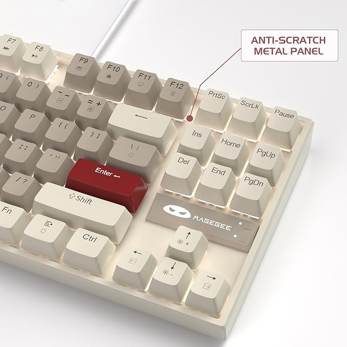 MageGee 75% Mechanical Gaming Keyboard, Brown Switch, LED White Backlit, 87 Keys Compact TKL Wired Computer Keyboards for Windows Laptop PC Gamer - Retro Grey/White
