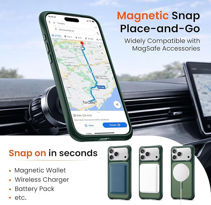 ORNARTO Magnetic for iPhone 17 Pro Max Case, 20FT Military-Grade Drop Protection, Compatible with MagSafe, Slim Shockproof Translucent Matte Phone Case for iPhone 17 Pro Max 6.9", Olive Green
