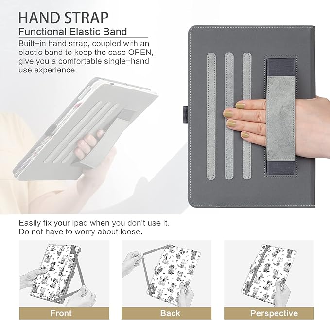 Case for iPad 9th/8th/7th Generation 10.2 Inch 2021/2020/2019 with Pencil Holder for Women Girls Adjust Angle View Case with Pocket/Hand Strap/Auto Wake/Sleep, Flowers Butterfly