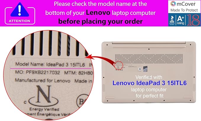 mCover Case Compatible ONLY for 2022-2024 15" Lenovo IdeaPad 3 (15ADA6 / 15ALC6 / 15ABA7 / 15ITL6 / 15IAU7) Series Windows Laptop Computers (NOT Fitting Any Other Models) - Purple