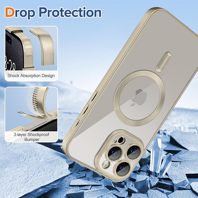 Hython Magnetic Clear for iPhone 15 Pro Case with Camera Lens Protector [Compatible with MagSafe] Luxury Plating Edge Slim Soft TPU Cover Protective Phone Case for iPhone 15 Pro 6.1", Matte Gray