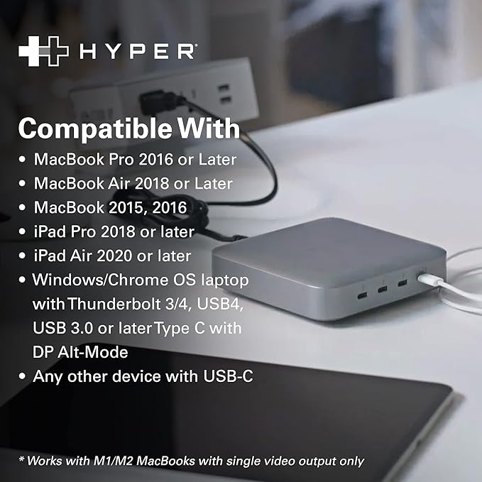 HyperDrive USB-C & Thunderbolt 4 Hub with Integrated GaN Power Source - Three Thunderbolt 4 Downstream Ports and One Upstream Port with 96W Passthrough Charging