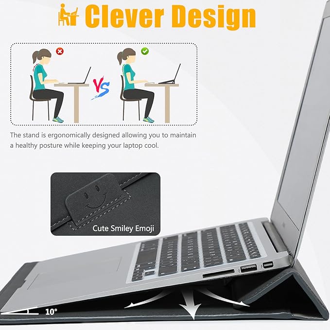 HYZUO 13 Inch Laptop Case Sleeve with Stand for 2026-2018 MacBook Air 13 M5 M4 M3 M2 M1, 2026 13" MacBook Neo, 2026-2016 MacBook Pro 13 M2 M1, iPad Pro/Air 13, Surface Pro 12-3, XPS 13, Space Gray