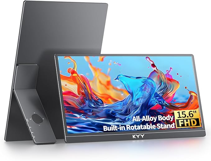 KYY Portable Monitor for Laptop,15.6'' Computer Screen Extender 1080P USB-C HDMI Laptop Display Built-in Stand & Dual Speakers, External HDR Display, Travel Monitor for PC MAC Phone Xbox PS4/5 Switch