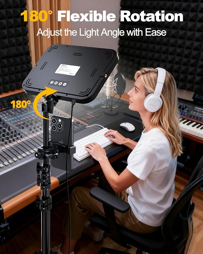 UBeesize 2-Pack LED Video Light Kit, 3000-6500K Dimmable Photography Studio Lights with Tripod Stand & Phone Holder, Video Recording & Streaming Lighting for Makeup, Gaming, YouTube
