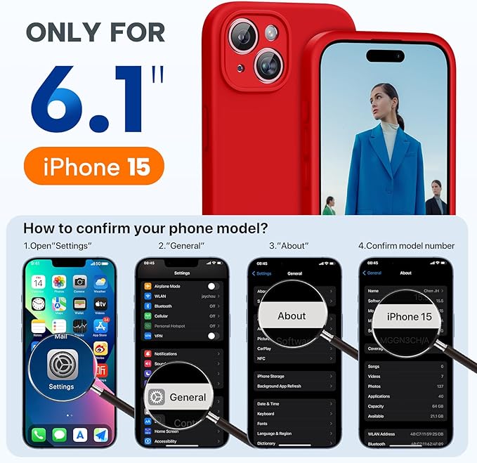 Miracase Compatible with iPhone 15 Case, [Soft Anti-Scratch Microfiber Lining], Liquid Silicone Case Gel Rubber Shockproof Drop Protection Phone Case for iPhone 15, Red