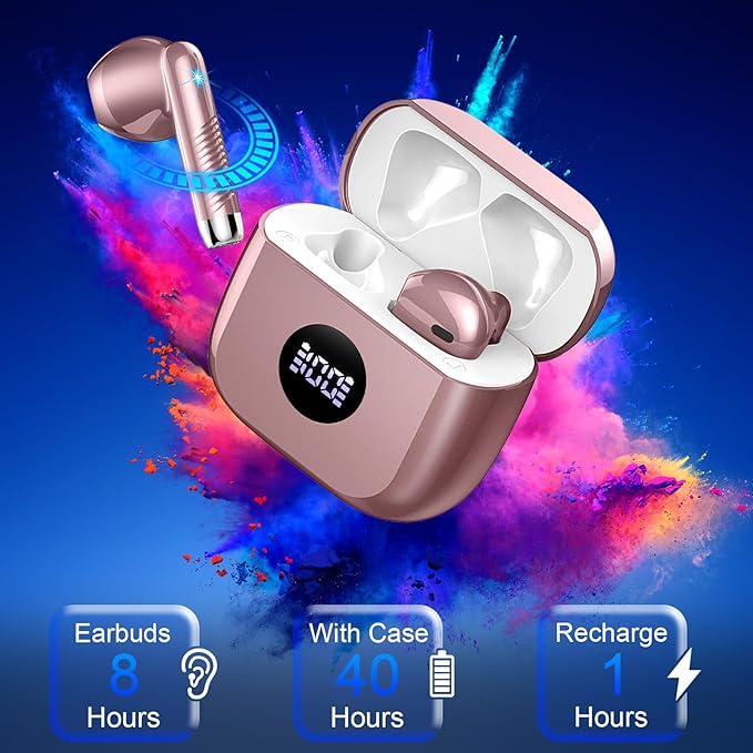 Wireless Earbuds, 2025 Bluetooth Headphones 5.4 HiFi Stereo, in-Ear Ear buds with 4 ENC Noise Cancelling Mics, 40H Playtime Sport Ear Buds with Charging Case, IP7 Waterproof Earphones with LED Display
