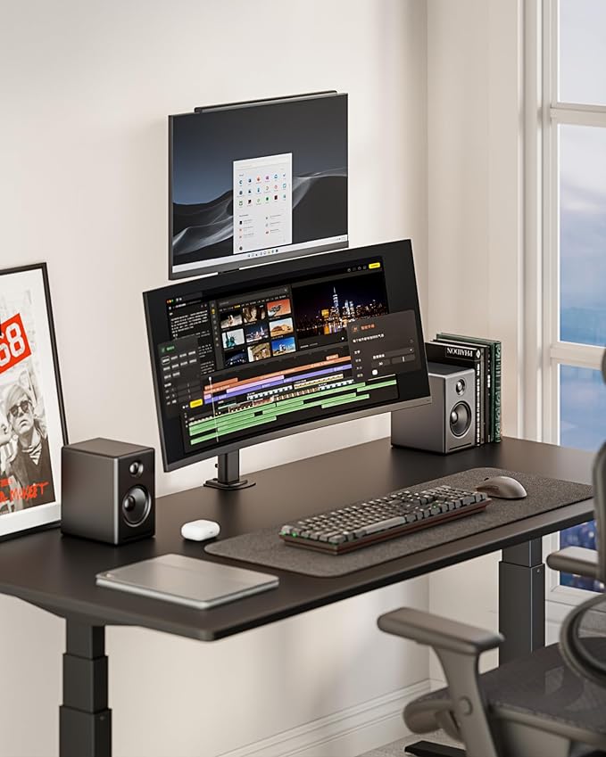Pegzone Vertical Dual Monitor Mount for 17–34 Inch Screens, Stacked Monitor Stand, Holds up to 33 lbs per Arm, 33.1" Extra Tall Pole, Full Motion Height Adjustable Mount, 75/100 VESA, Clamp & Grommet