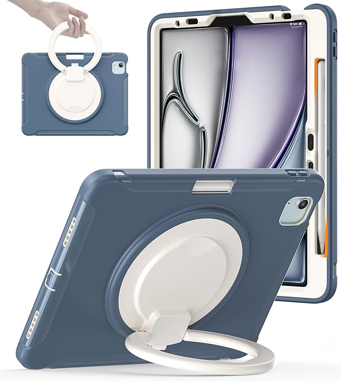 BATYUE Shockproof Case for iPad Air 11" M2/M3/M4, Air 4/5 10.9", iPad Pro 11" 1st-4th Gen 2018-2022 | 360° Multi-Angle Stand (Portrait & Landscape) & Grip, Built-in Pencil Holder, Dusty Blue