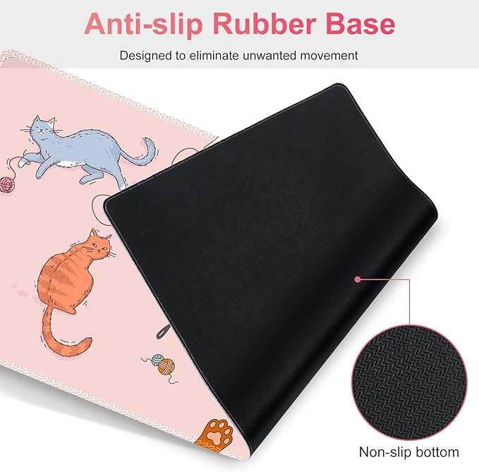 Large Gaming Mouse Pad Set, Pink Cats Ergonomics Keyboard Desk Mat with Memory Foam Wrist Rest, Extended Game Mousepad, Non-Slip Desk Pad Matt Easy Typing Pain Relief I Be Kind to Yourself