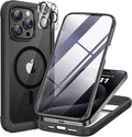 Miracase Magnetic for iPhone 15 Pro Case Full-Body Phone Case with Built-in Glass Screen Protector & Camera Protector, [Compatible with MagSafe] Military Drop Proof 15 Pro Cover Bumper 6.1 inch, Black