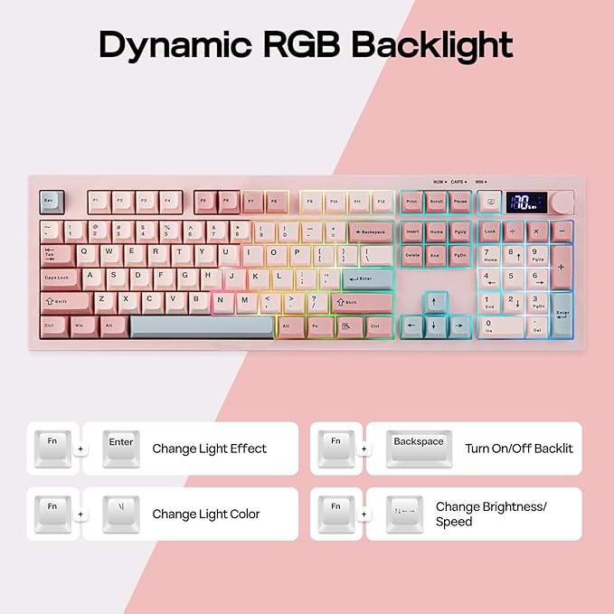 EPOMAKER Aula S102 PRO Membrane Gaming Keyboard with TFT Screen, Volume Knob & Number Pad, BT/2.4G/USB, RGB Backlit, Creamy Silicone Structure, Silent Keyboard for PC Game/Office (Pink)