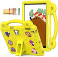 Dteck Kids Case for iPad 9.7 Inch 6th/5th Gen 2018/2017 & iPad Air 2/1 & iPad Pro 9.7 2016,Cartoon Panda Shockproof Rugged Lightweight Pencil Holder Convertible Handles Stand Kids Friendly Case,Yellow