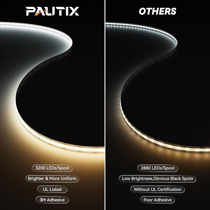 PAUTIX COB LED Strip Lights 2700K-6500K CCT Tunable White UL-Listed Dotless LED Lights with RF Remote,16.4ft Super Bright Dimmable 24V Tape Light,for Under Cabinets Bedroom Kitchen Office Lighting