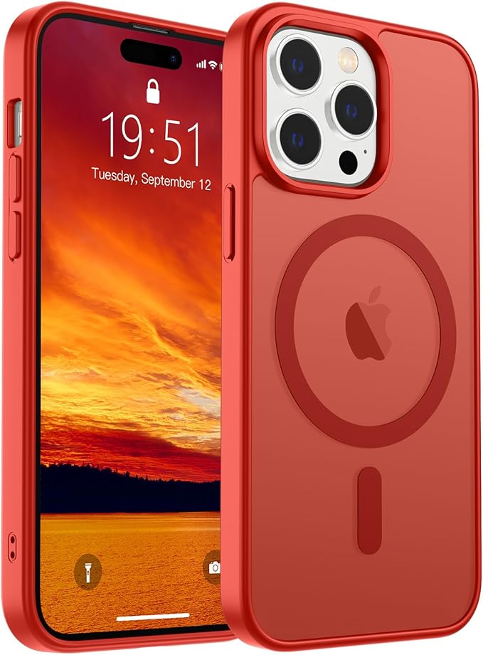 SUPFINE Magnetic for iPhone 14 Pro Max Case (Compatible with MagSafe) (Military Grade Drop Protection) Slim Translucent Matte Shockproof with Anti-Fingerprint Phone Case,Red
