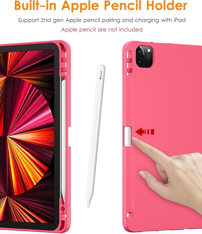 DTTO for iPad Pro 11 inch 4th/3rd/2nd/1st Generation 2022/2021/2020/2018 Case, Smart Slim Trifold Stand Soft TPU Back Cover with Built-in Pencil Holder, Also Fit iPad Air 5/4,Red Marble