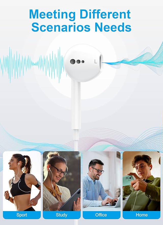 USB C Headphones for iPhone 17 16 15, Wired Earbuds USB C with Microphone & Volume Control, for Apple Headphones Wired, Earphones for iPhone, Android, iPad, Galaxy S25 S24 Ultra, Pixel 9 【2 Packs】