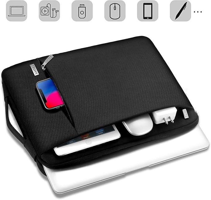 LANDICI 360° Protective Laptop Sleeve 11.6 Inch for Surface Pro 7 8 9/Laptop Go 2 3, MacBook Air 11, Small Computer Bag Carrying Case for 11-12 Inch Chromebook, Slim, Shockproof, Waterproof, Black