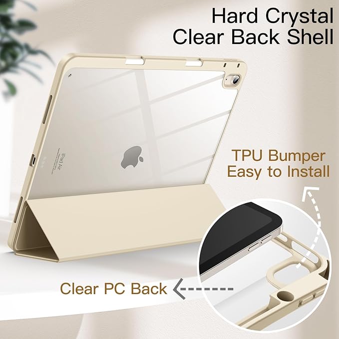 JETech Case for iPad Air 13-Inch M4/M3/M2 (2026/2025/2024) with Pencil Holder, Clear Transparent Back Shell Slim Stand Shockproof Tablet Cover, Auto Wake/Sleep (Starlight)