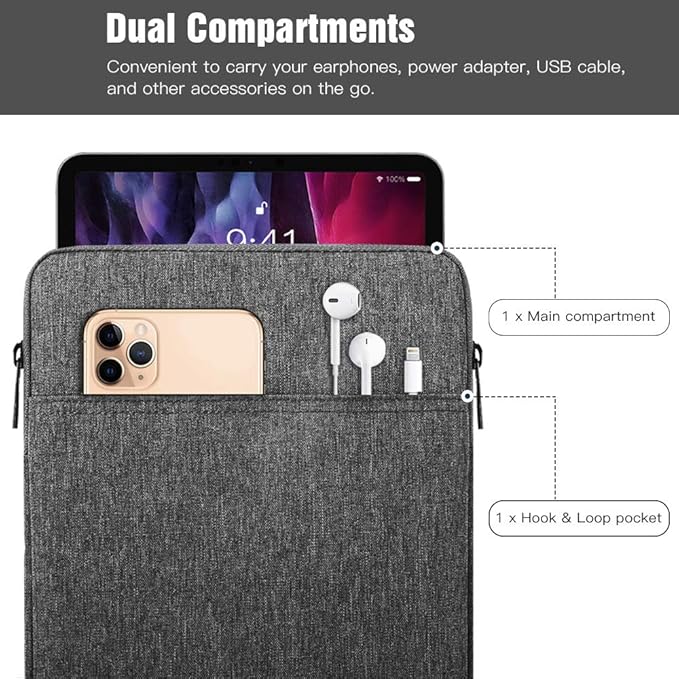 TiMOVO 9-11" Tablet Sleeve Bag for iPad 11-inch A16 2025, iPad 10.9"/10.2"| Air 11 Inch/5th/4th Gen. 10.9", Galaxy Tab A9+/A11Plus 11", Protective Bag Fit Smart Keyboard, Dark Gray
