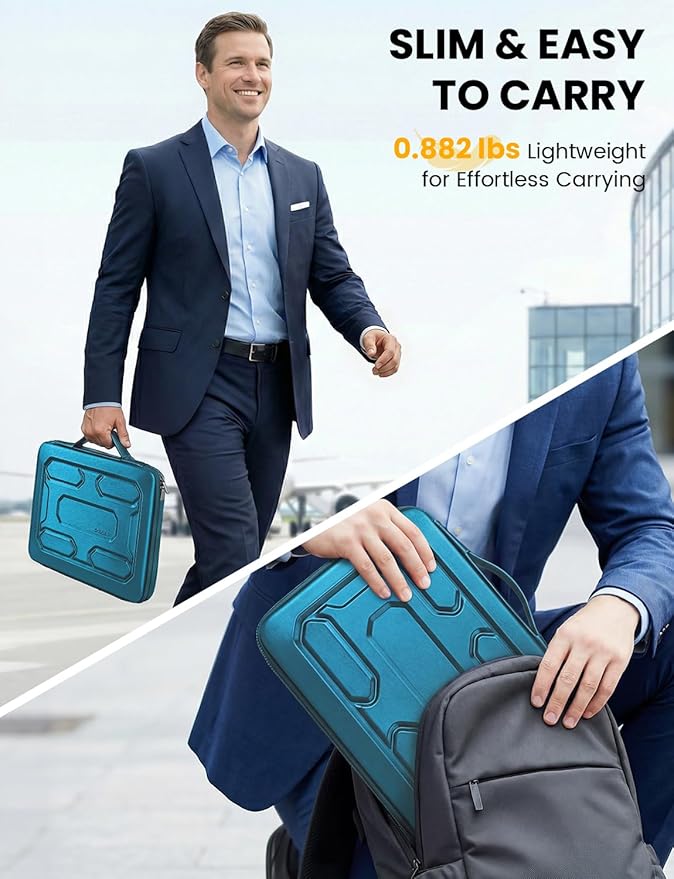 DOMISO Laptop Hard Case 14-14.4 inch Waterproof Shockproof Hard Shell Laptop Sleeve with Handle & Storage Pocket, Compatible with MacBook, HP, Dell, Teal