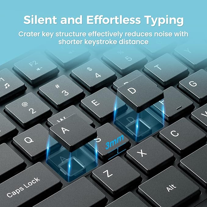 Lovaky Wireless Keyboard MK98, 2.4G USB Computer Cordless Keyboard, Enlarged Indicator Light, Ergonomic Full Size PC Keyboard with Number Pad for Windows, Laptop, Desktop, Chromebook, Notebook, Black