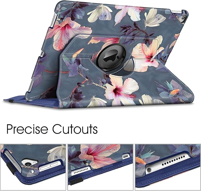 Fintie Rotating Case - 2017/2015 iPad Pro 12.9 inch (Old Model) 1st & 2nd Gen Case, 360 Degree Swiveling Stand Protective Back Cover, Supports Auto Wake/Sleep, Blooming Hibiscus