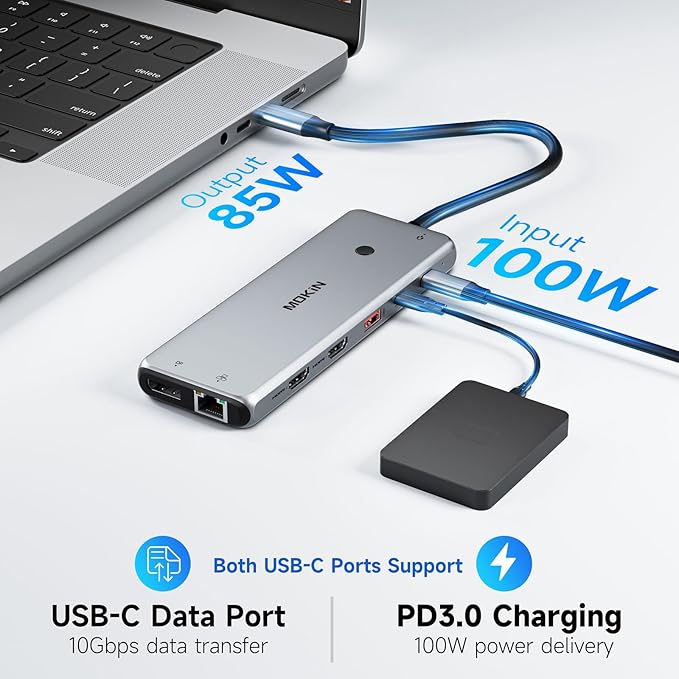 USB C Docking Station Laptop Hub Dual Monitor Multiport Adapter Dock Dongle,USB C to 2 HDMI,DisplayPort,PD Charging,Ethernet,7 USB A/C 3.1/3.0/2.0 Ports,Audio