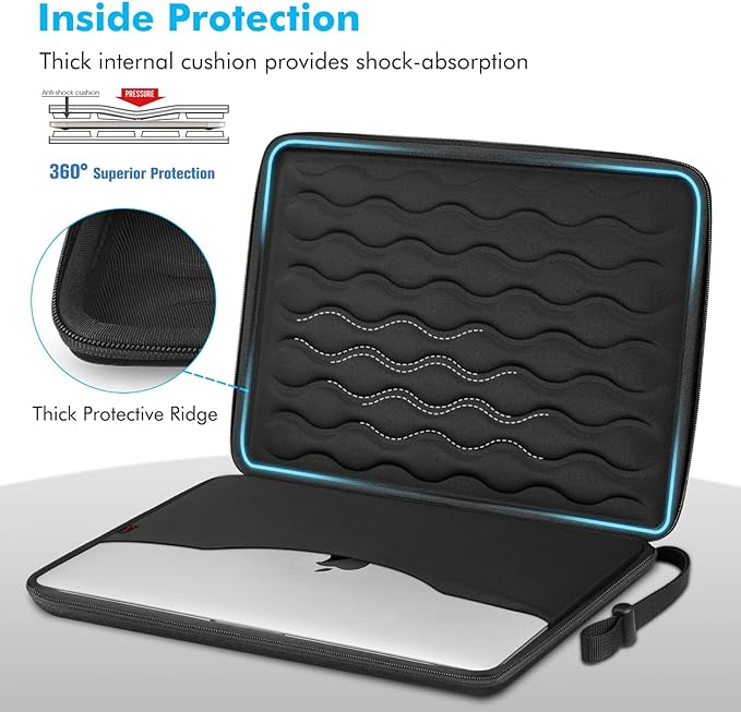 Fintie Sleeve Case for MacBook Pro 16, Air/Pro 15, 15" Surface Laptop – Sturdy Portable Monitor & Laptop Case, Shockproof EVA Bag with Pockets for Up to 15.6" HP Lenovo Dell Acer Samsung, Black
