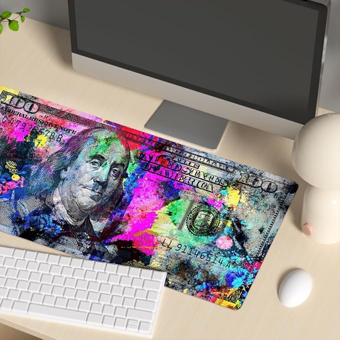 Rainbow 100 Dollar Bills Money Gaming Mouse Pad Hundreds of US Dollar Currency Non-Slip Rubber Mouse Pad for Computers, Laptop,Office, Home Rectangle Personalized Mousepad 31.5" x15.7"