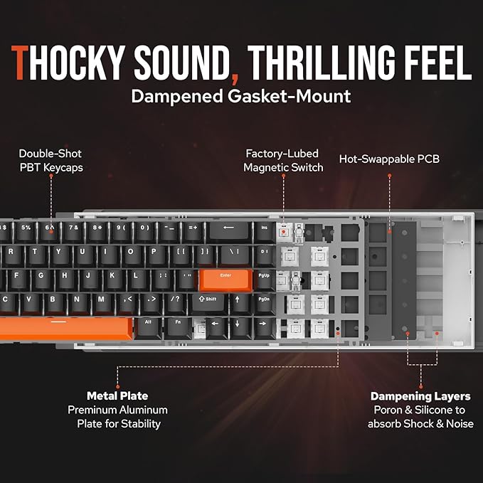 EPOMAKER HE68 Hall Effect Keyboard, 8000hz Polling, 0.01mm Adjustable Trigger, 0.125ms Latency, Creamy Gasket, Snap Key, SOCD, RGB, Wired Magnetic Gaming Keyboard for Mac/PC (Black)