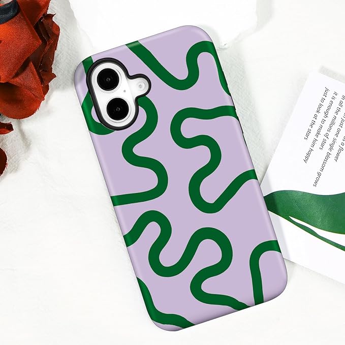 Magnetic for iPhone 17 Case Cute Curved Stripes Phone Case, Shockproof Slim TPU and Hard PC Protective Phone Cover Compatible with MagSafe Designed for Women Girls,Green