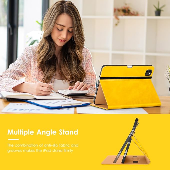 VIKESI Case for iPad Air 13 inch (M4) 2026 / (M3) 2025 / (M2) 2024,Premium Leather Folio,Apple Pencil Holder,Auto Sleep/Wake,Stand Cover - Yellow