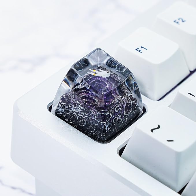 Cool Purple Galaxy White Astronaut Artisan Keycap R1 SA Profile Custom Astronauts Keycaps 1U ESC Handmade Gaming Resin Key Cap Cherry MX Switch Compatible Mechanical Keyboard Space Lover Gift