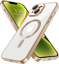 Hython Magnetic Clear for iPhone 14 Plus Case with Camera Lens Protector [Compatible with MagSafe] Luxury Plating Edge Slim Soft TPU Cover Protective Phone Case for iPhone 14 Plus, Matte Desert Brown