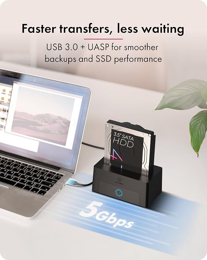 ICY BOX Hard Drive Docking Station, SSD HDD 2.5 3.5 Inch SATA to USB Adapter, External SSD Enclosure Hard Drive Reader, Support UASP Hot Swappable up to 30TB Drives, for Windows and Mac