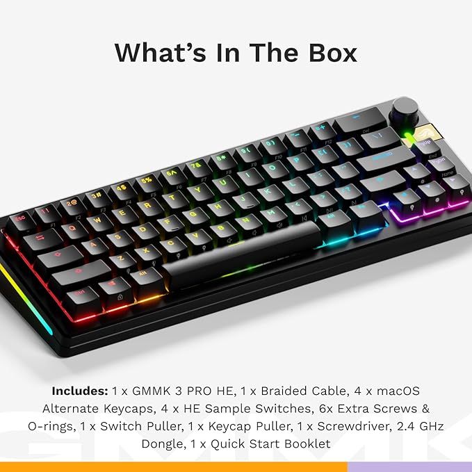 Glorious Gaming - GMMK 3 PRO HE: Wireless Gaming Keyboard Rapid Trigger, Hall Effect, Aluminum Body, 8K Polling Rate, Hotswap MX & Magnetic Switches, Adjustable Actuation, ANSI 65% Compact (Black)
